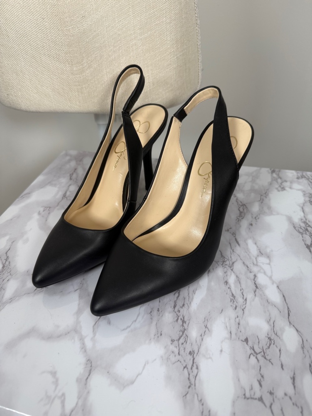 NEW!! Jessica Simpson Black Pointed Slingback Heels